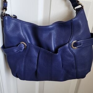 Tignanello Elegant Blue Leather Shoulder Bag, Excellent Condition